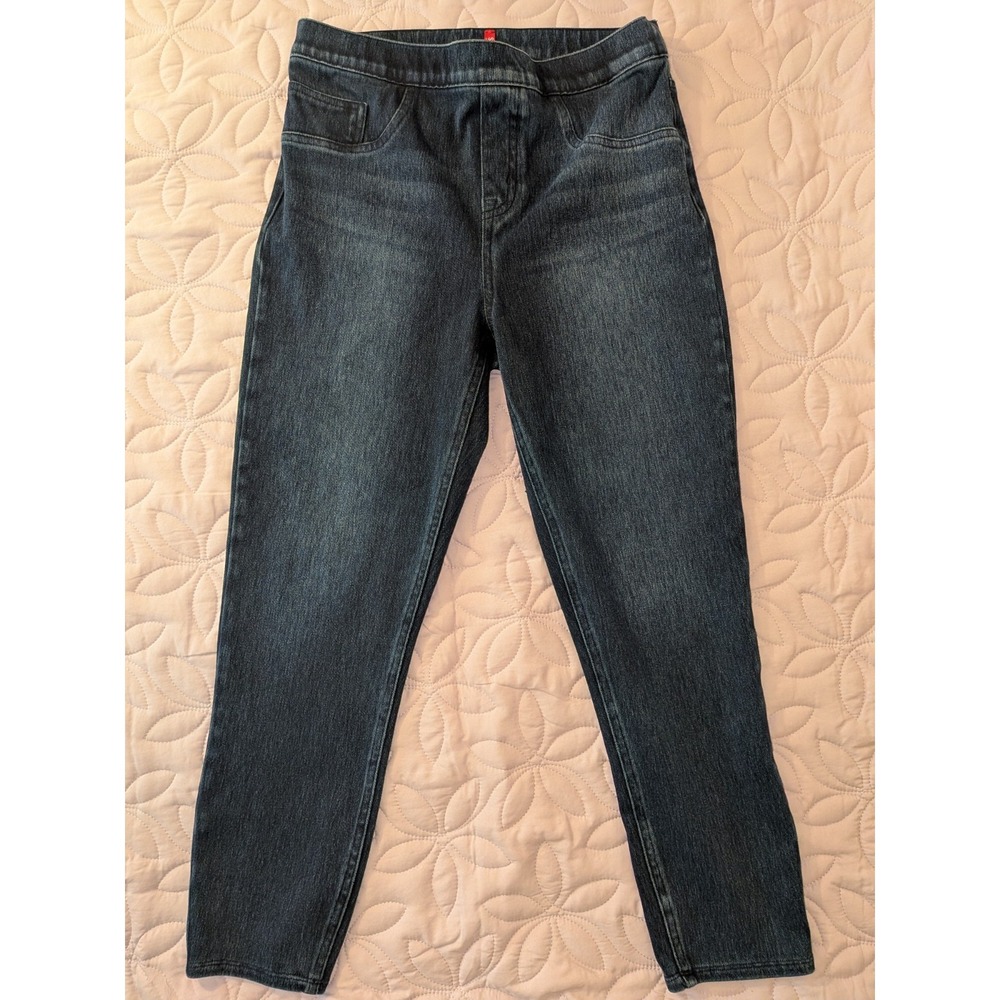 SPANX Jean-ish Ankle Leggings Large Dark Blue Wash Stretch Womens